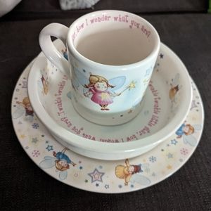 1890 Anderton Pottery England Twinkle Star Fairy Full 3 Piece Set Cup Bowl Plate